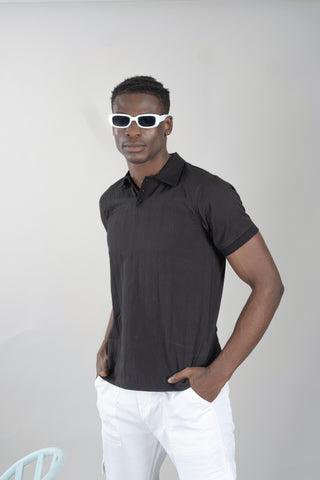 Men's Half Sleeve Self Pattern Black Polo T-Shirt