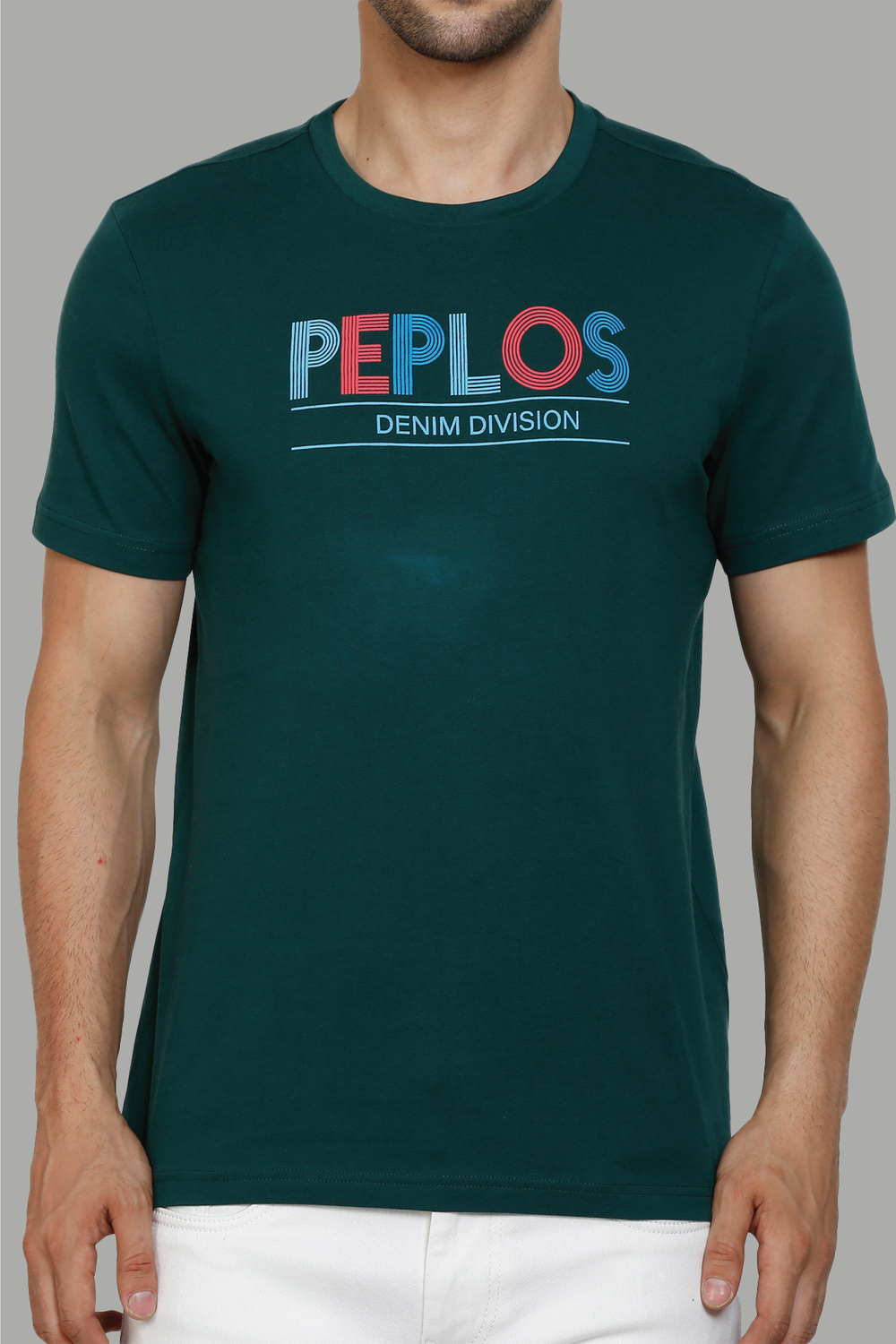Brand Print Green Round Neck Men's Premium T-Shirt - Peplos Jeans