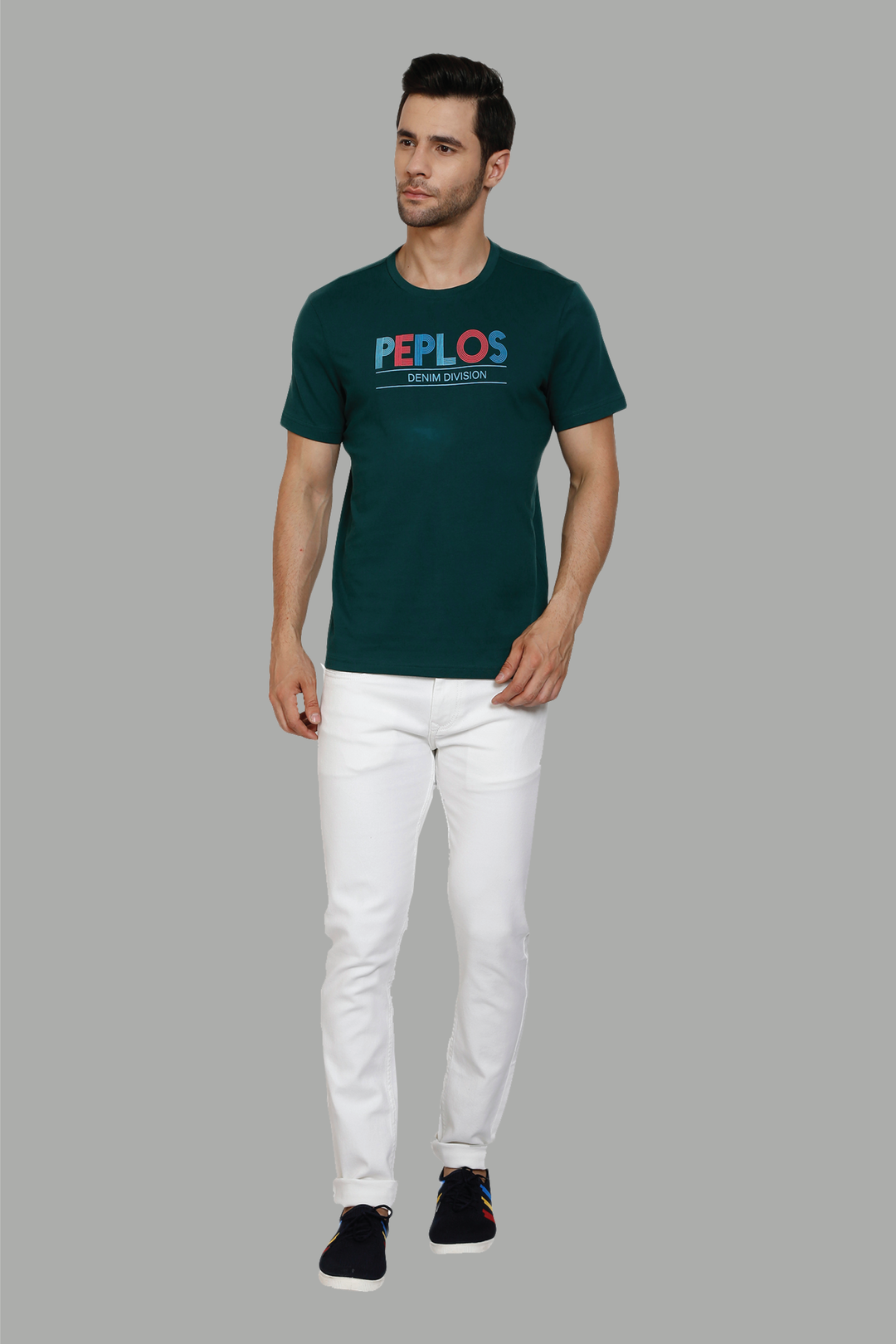 Brand Print Green Round Neck Men's Premium T-Shirt - Peplos Jeans