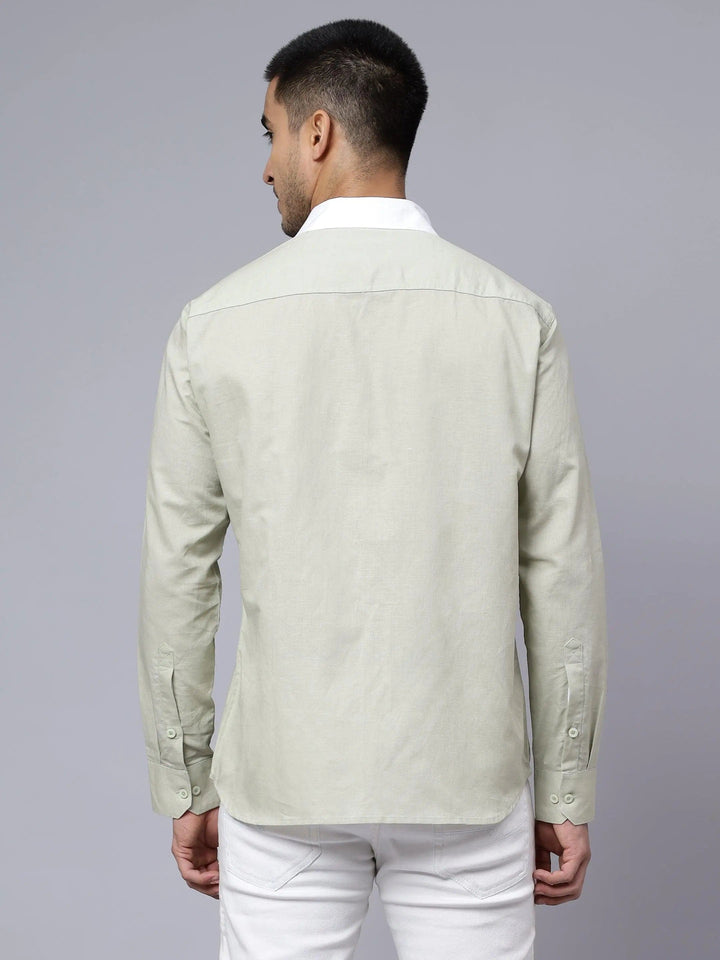 Regular Fit Cotton Pista Green Casual Shirt For Men - Peplos Jeans