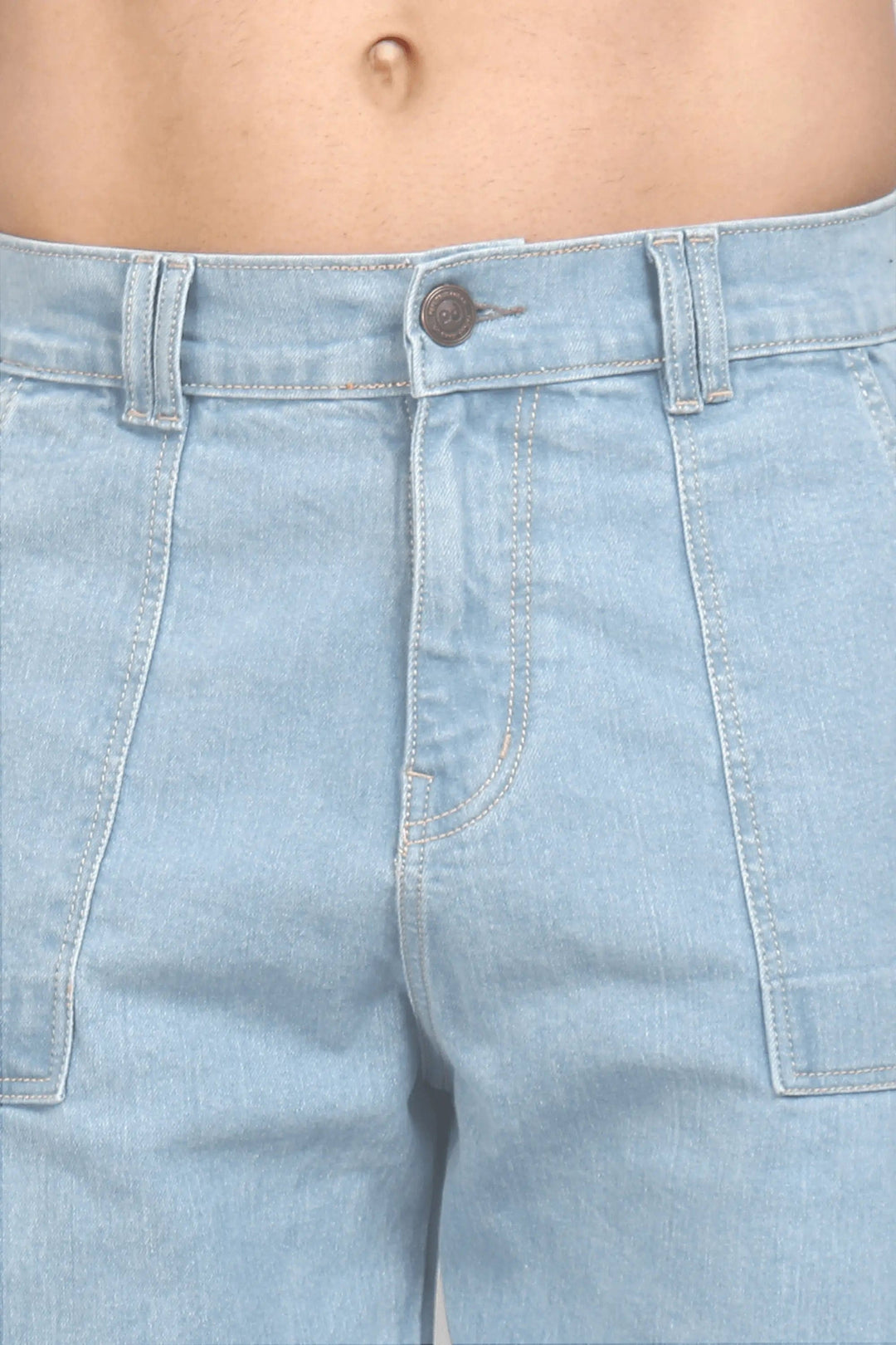 Men's Loose Fit Multiple Pocket Light Blue Cargo Denim Jeans - Peplos Jeans 