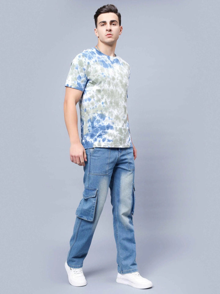 Men's Loose Fit Multiple Pocket Blue Cargo Denim Jeans - Peplos Jeans 