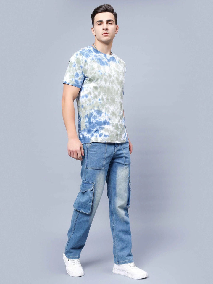 Men's Loose Fit Multiple Pocket Blue Cargo Denim Jeans - Peplos Jeans