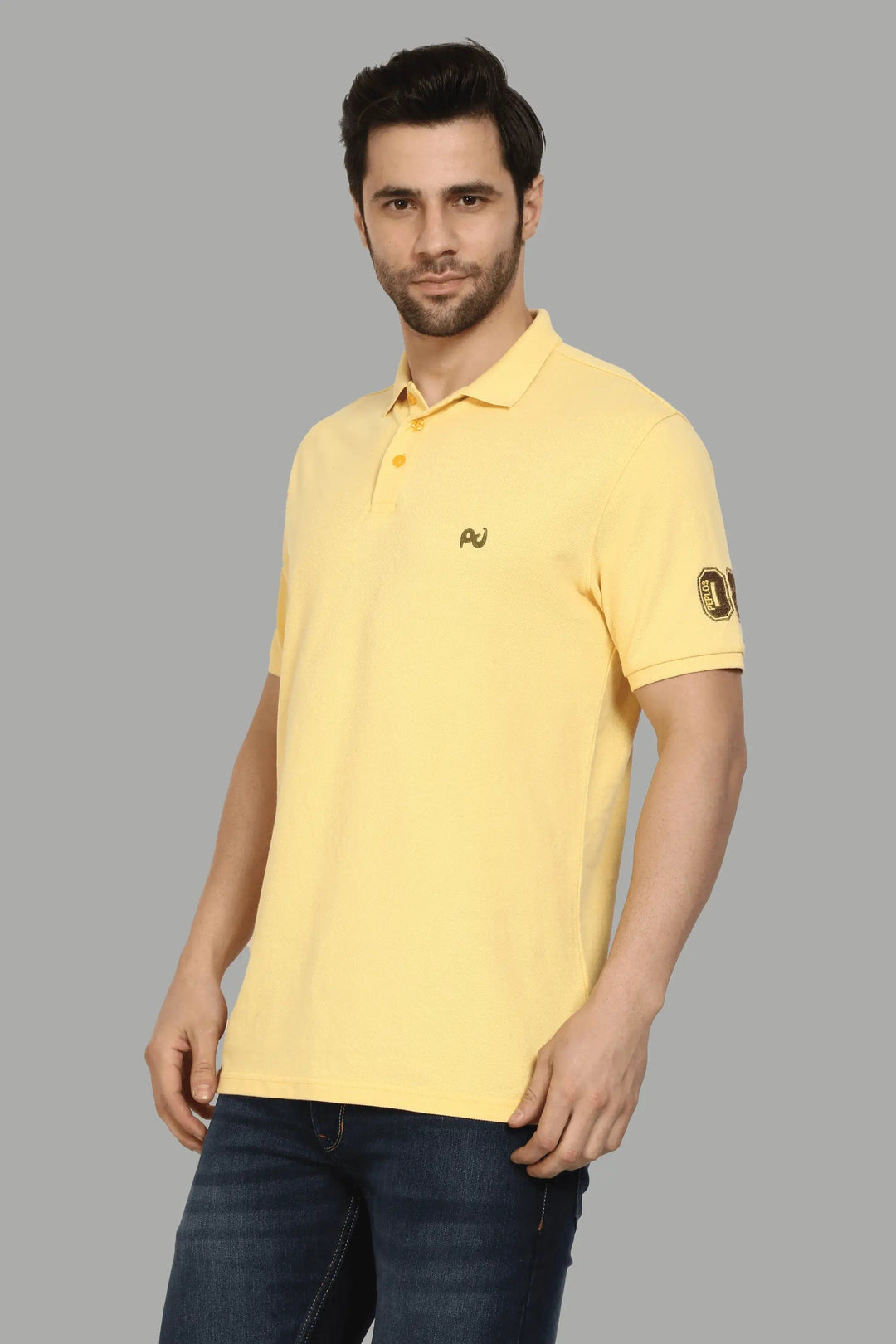 Men's Polo Neck Yellow Cotton T-shirt - Peplos Jeans 