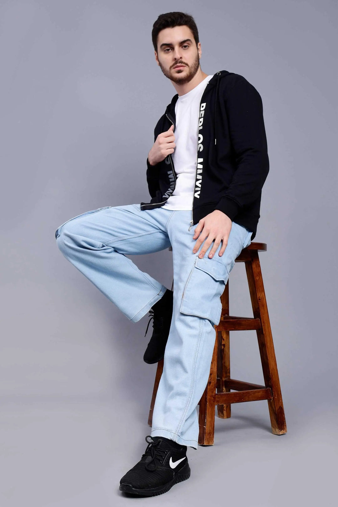 Regular Fit Printed Premium Black Zipper Hoodie For Men - Peplos Jeans