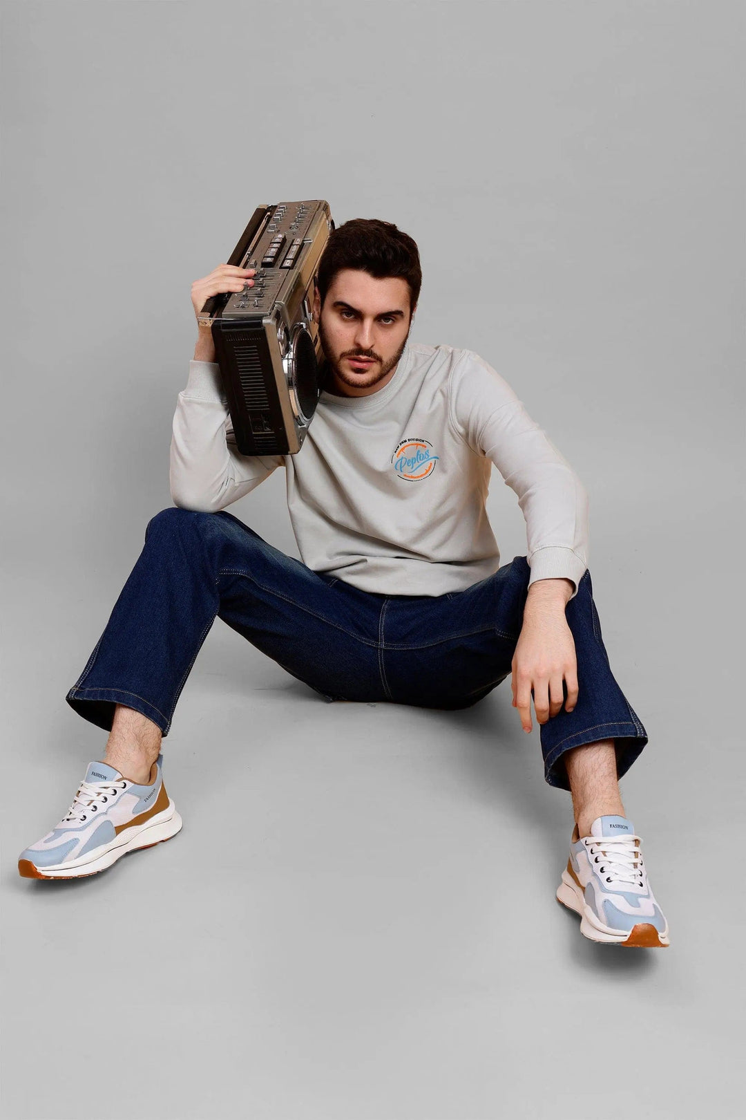Regular Fit Pista Grey Premium Sweatshirt For Men - Peplos Jeans