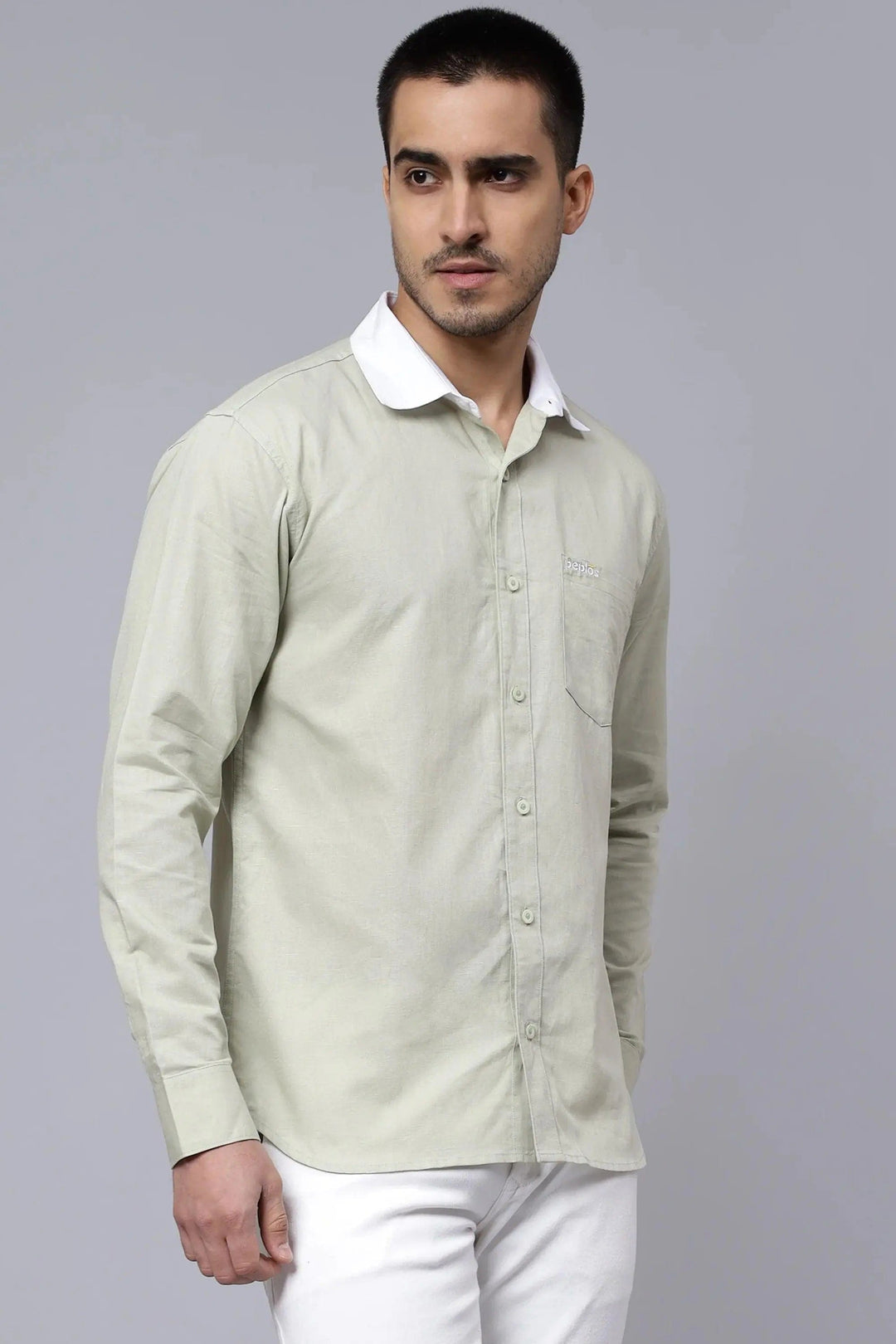 Regular Fit Cotton Pista Green Casual Shirt For Men - Peplos Jeans