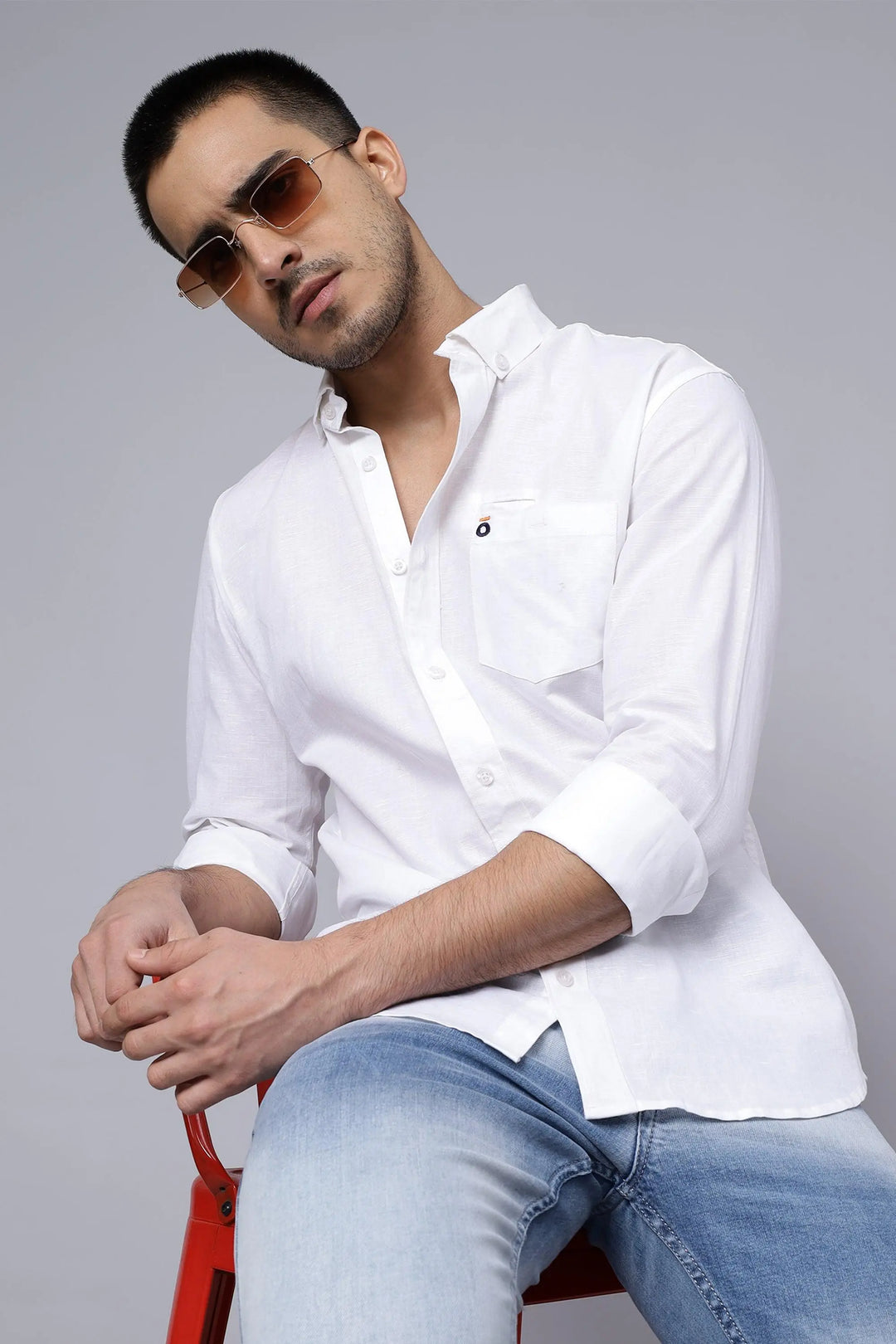 White Regular Fit Casual Full Sleeve Solid Shirt For Men - Peplos Jeans