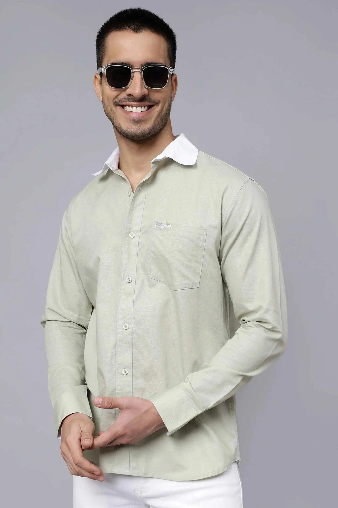 Regular Fit Cotton Pista Green Casual Shirt For Men - Peplos Jeans
