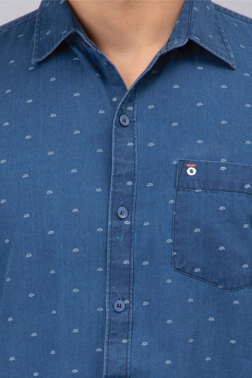 Regular Fit Blue Printed Denim Shirt For Men - Peplos Jeans