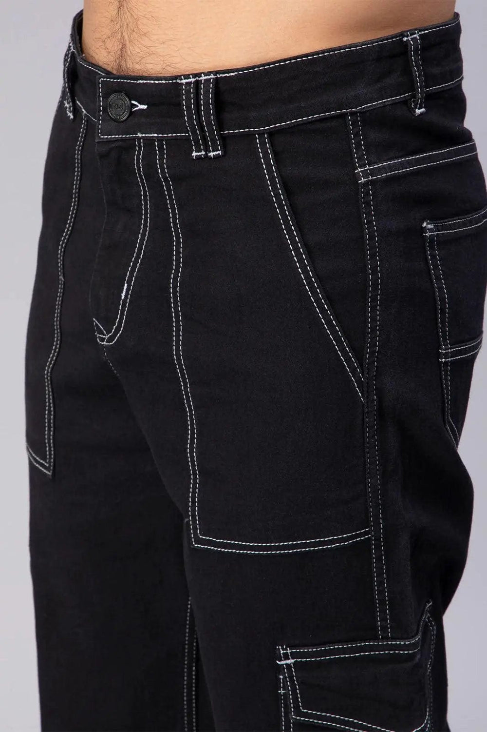 Men's Loose Fit Multiple Pocket Black Cargo Denim Jeanss - Peplos Jeans