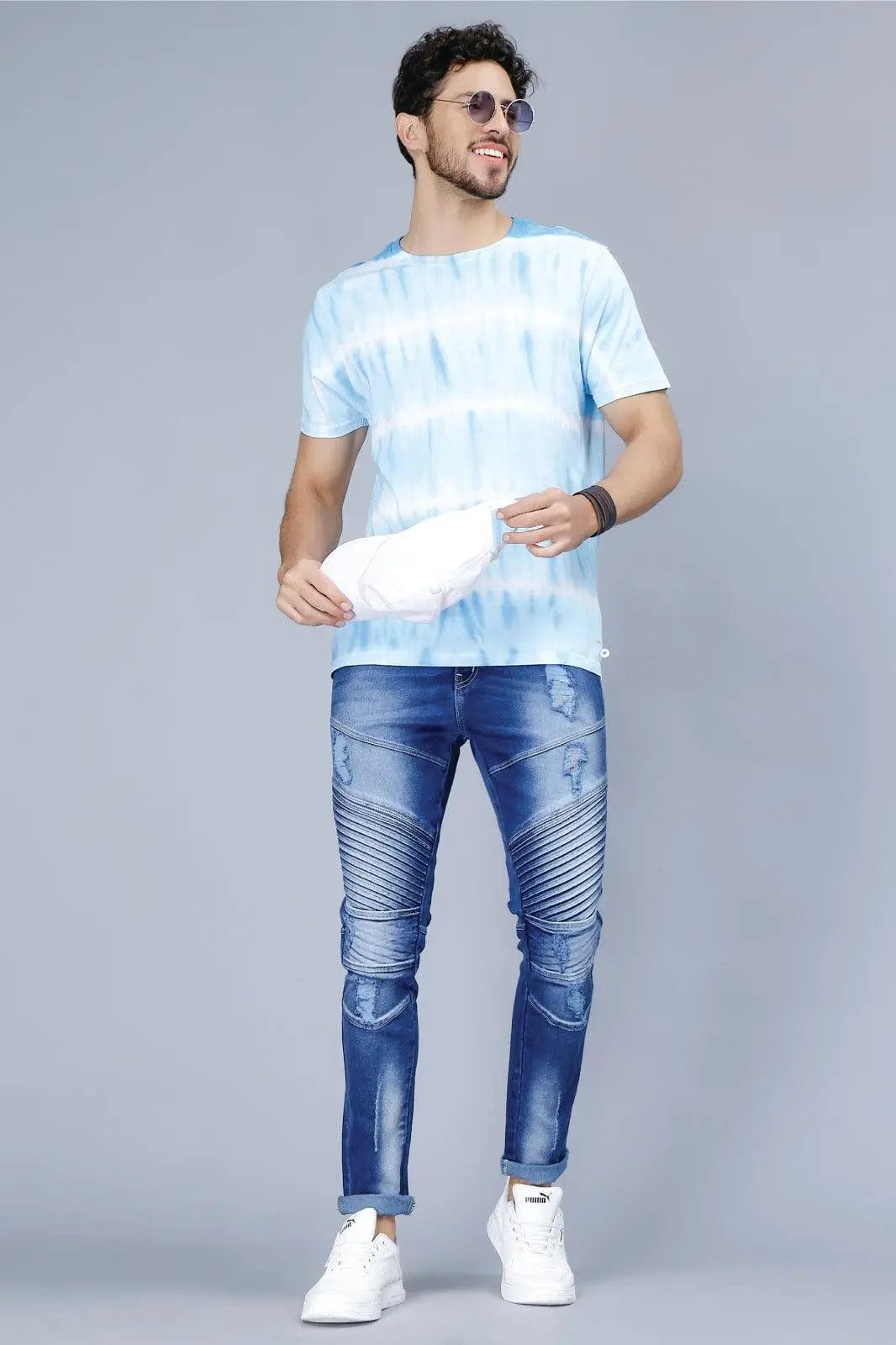 Men's Slim Fit Ankle Length Biker Denim Jeans With Rough Look - Peplos Jeans