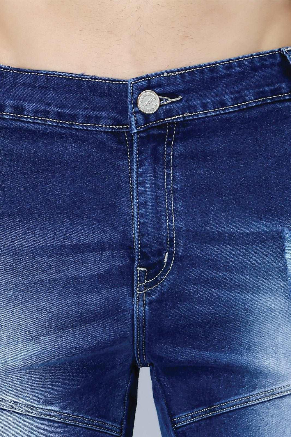 Men's Slim Fit Ankle Length Biker Denim Jeans With Rough Look - Peplos Jeans
