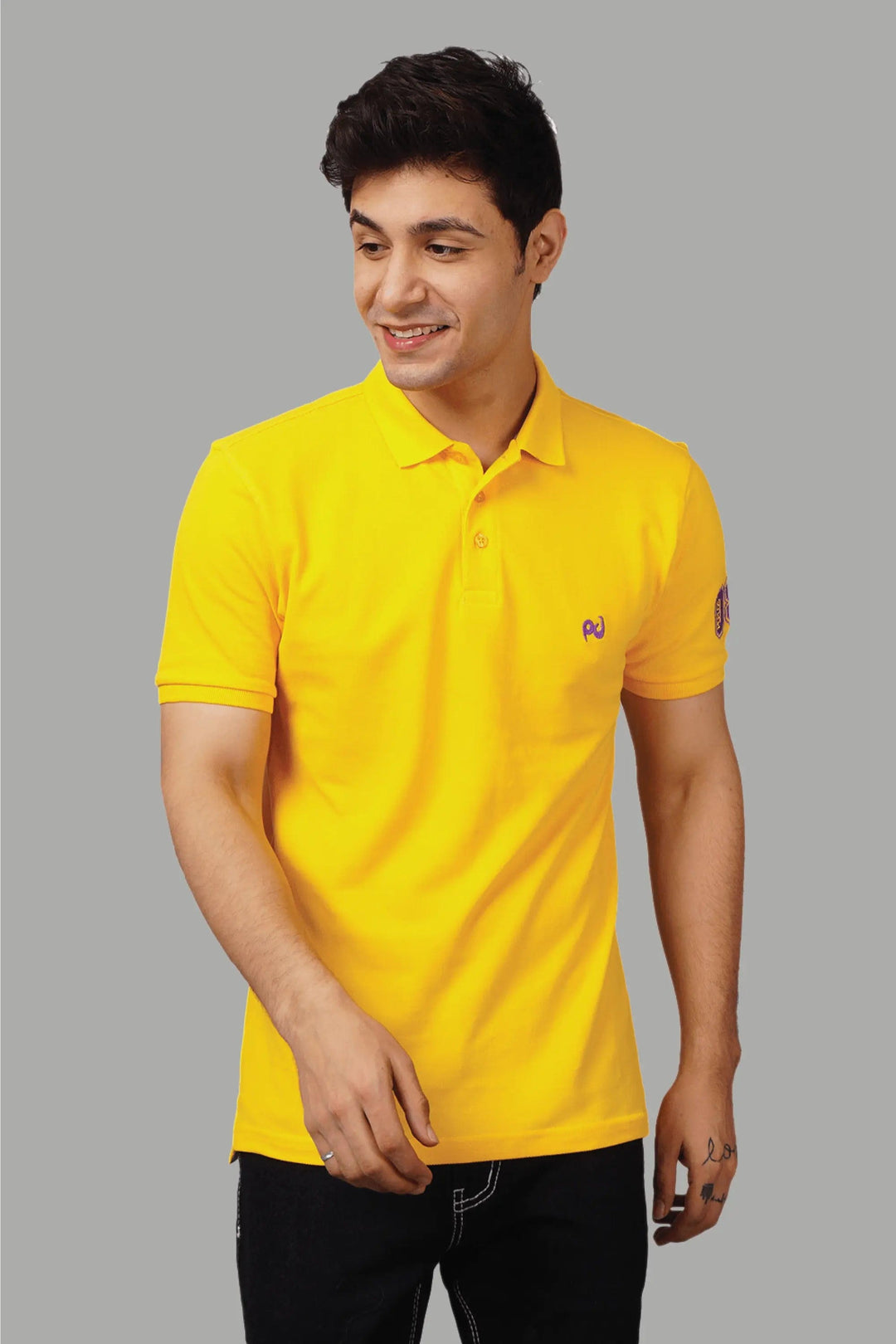 Men's Polo Neck Yellow Cotton T-shirt - Peplos Jeans 