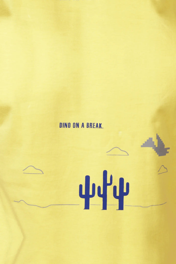 Regular Fit Yellow Dino On Break Printed Round Neck Men's T-Shirt - Peplos Jeans 