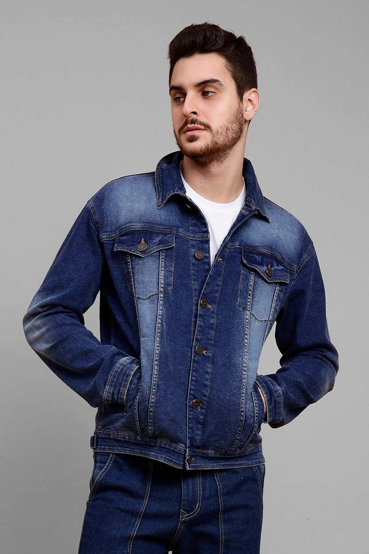 Regular Fit Dark Blue Premium Denim Jacket for Men - Peplos Jeans
