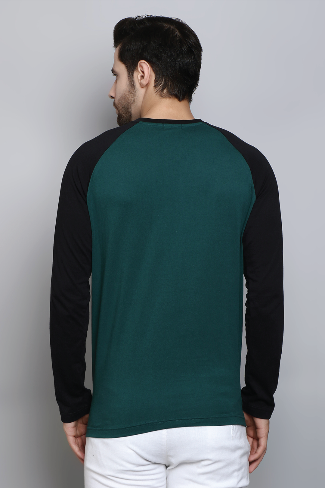 Full Sleeve Regular Fit Raglan Green Balck T-Shirt for Men - Peplos Jeans