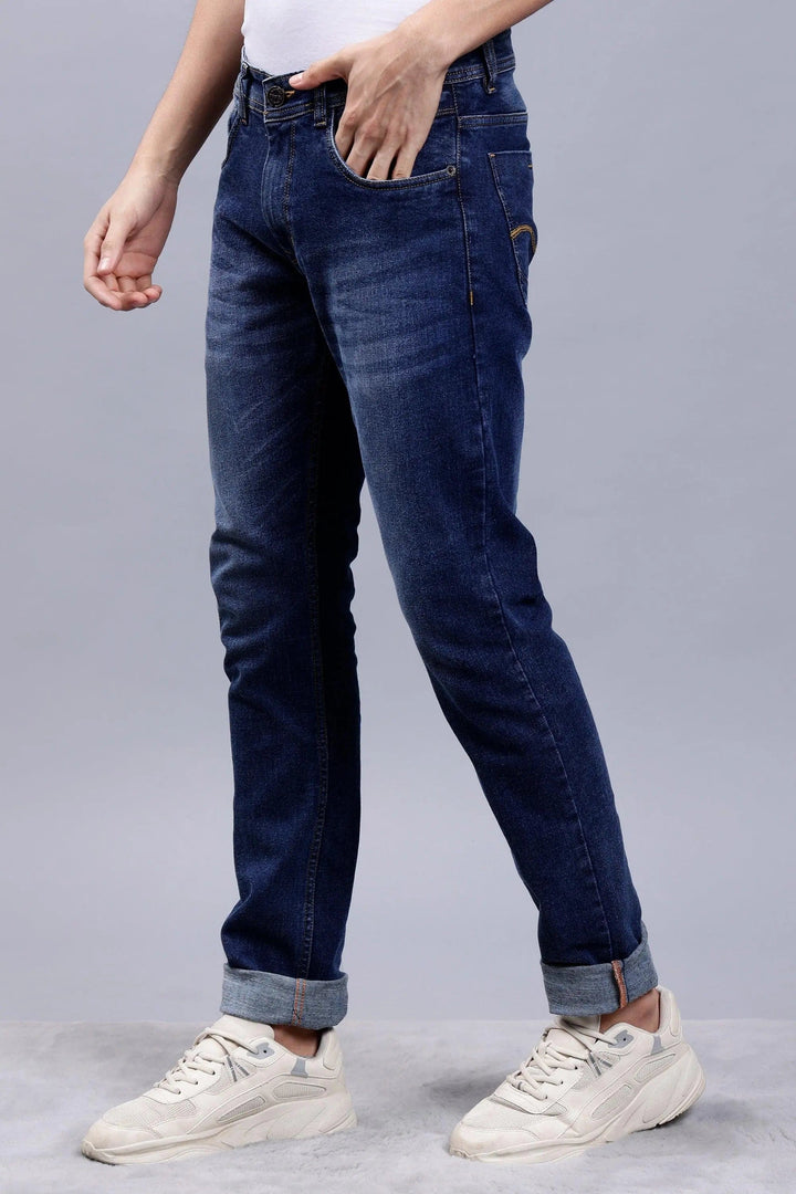 Low side view of Blue Denim Jacket & Jeans Co-ord Set for Men - Peplos Jeans