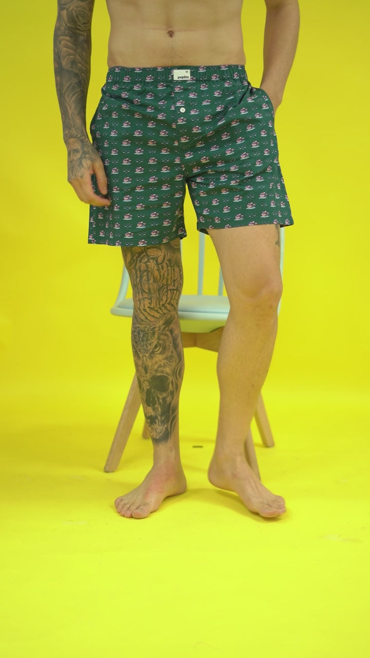 Men's Printed Dark Green Boxers - Regular Fit