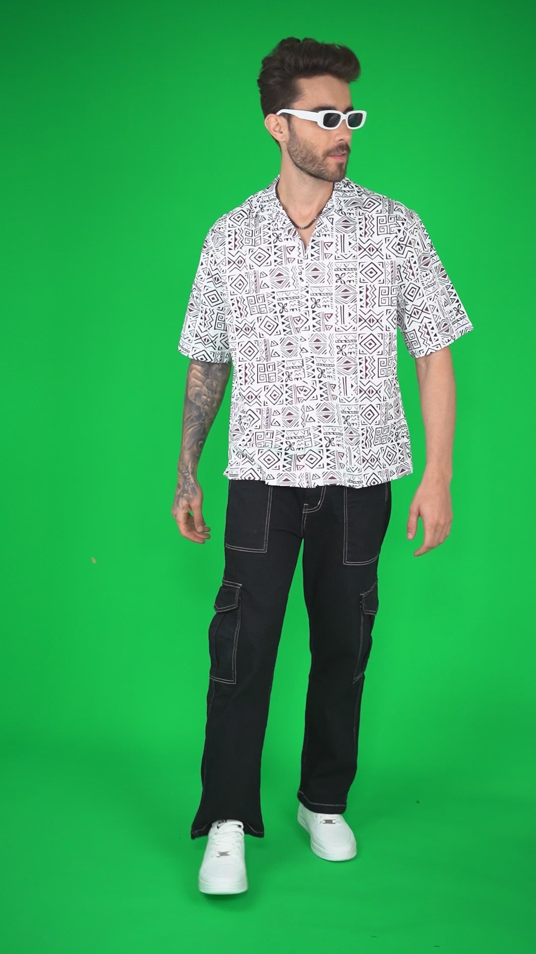 Trending Men's White Patterned Tribal Patterned Shirt