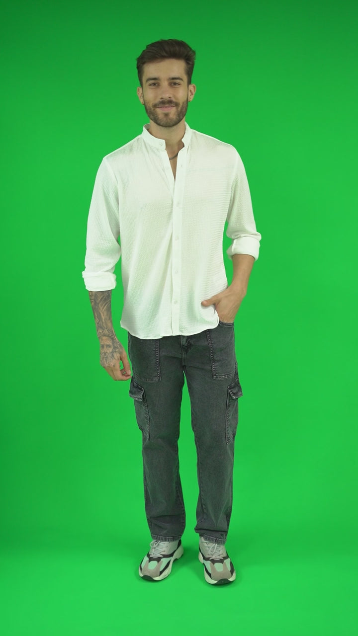 Regular Fit White Casual Plain Shirt For Men