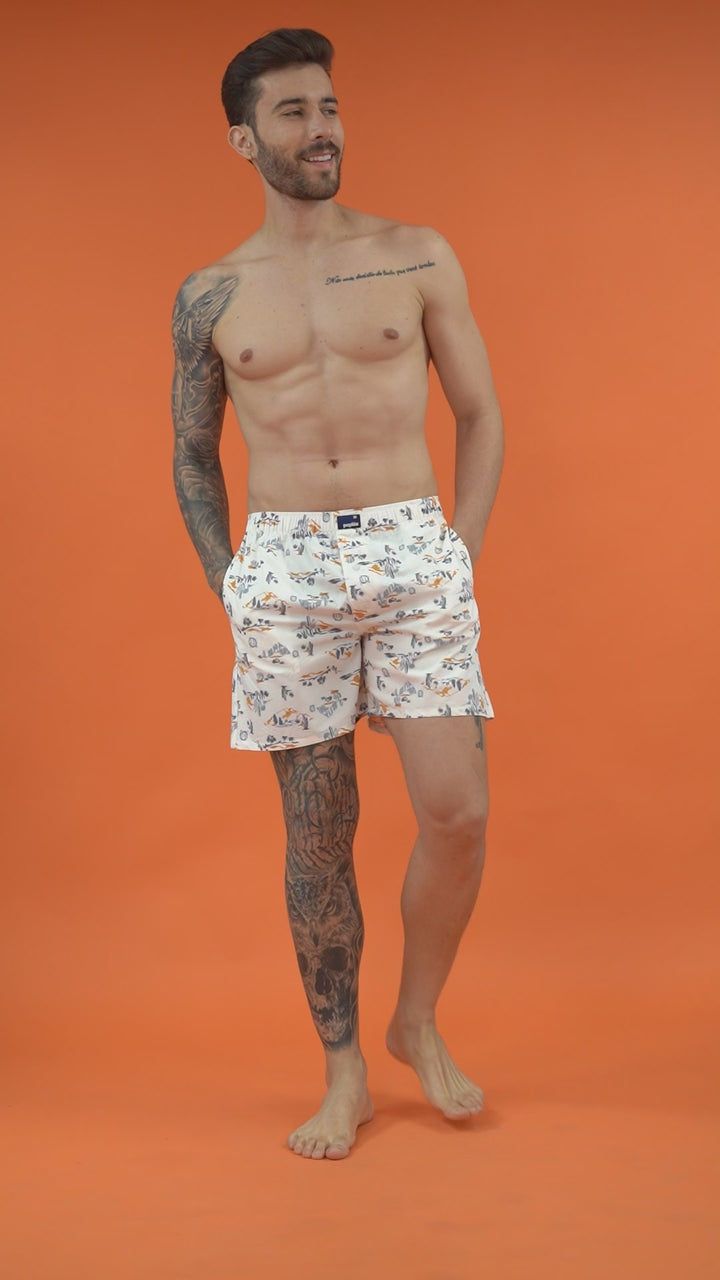 Men's Cotton Printed White Boxers - Regular Fit