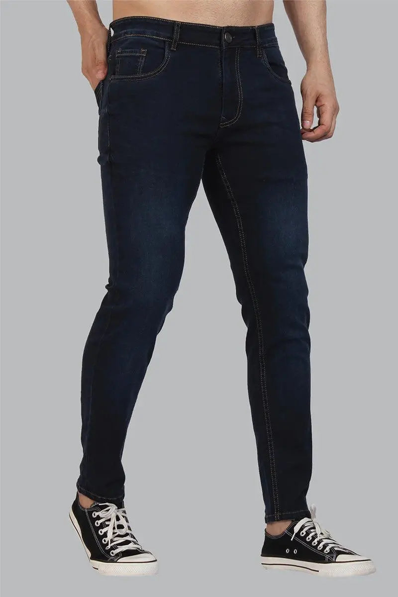 Skinny Fit Ankle Length Dark Blue Men's Denim Jeans - Peplos Jeans