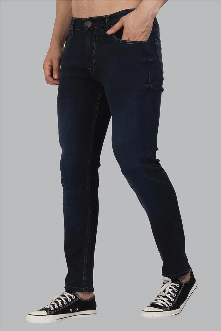 Skinny Fit Ankle Length Dark Blue Men's Denim Jeans - Peplos Jeans