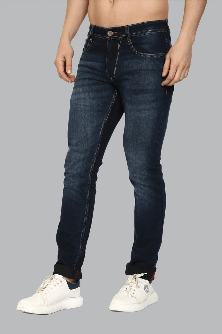 Slim Fit Dark Blue Stretchable Men's Denim Jeans - Peplos Jeans