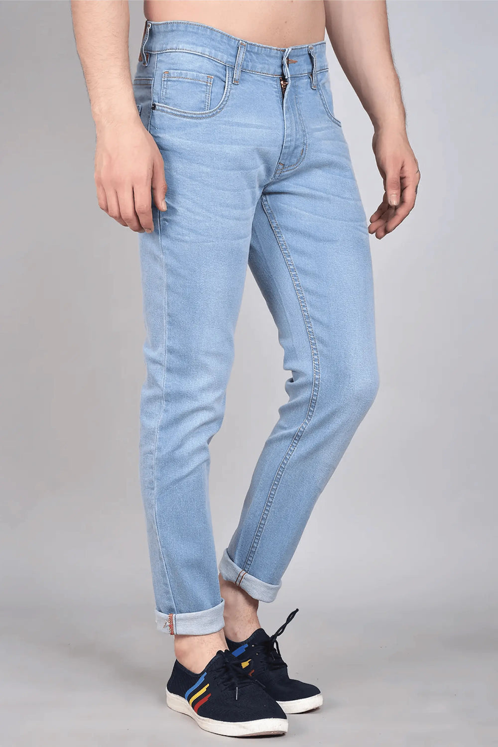 Skinny Fit Ankle Length Light Blue Men's Denim Jeans - Peplos Jeans