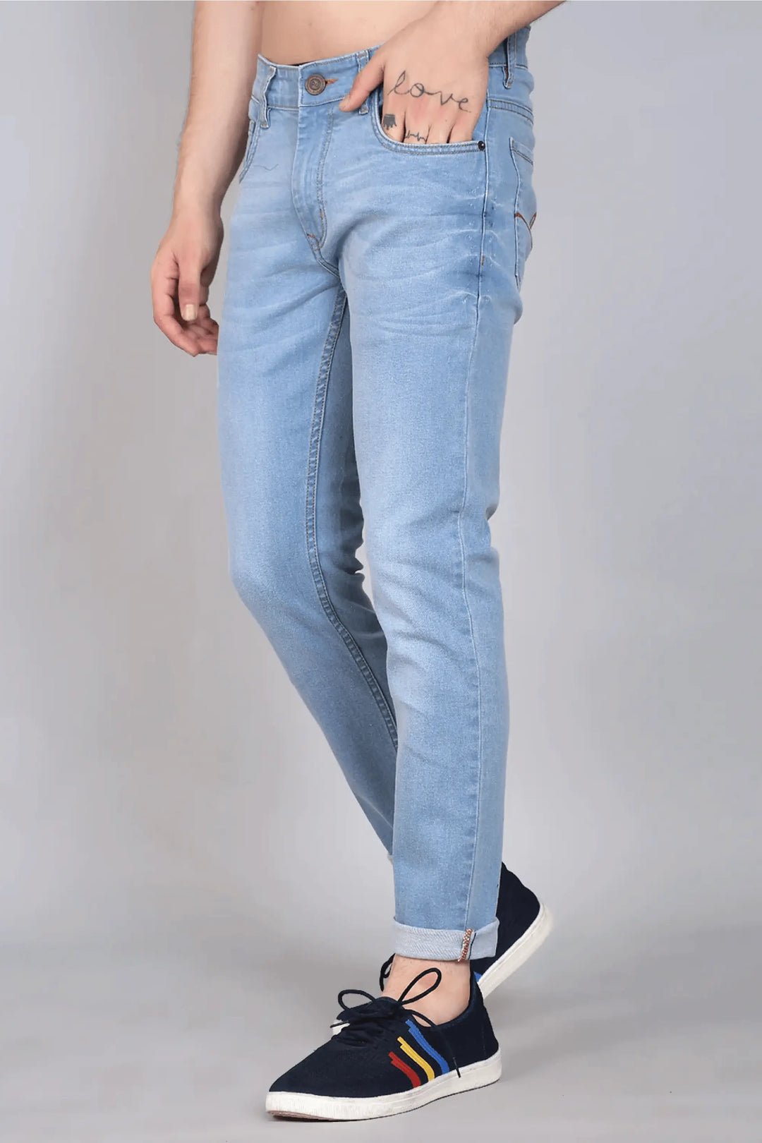 Skinny Fit Ankle Length Light Blue Men's Denim Jeans - Peplos Jeans