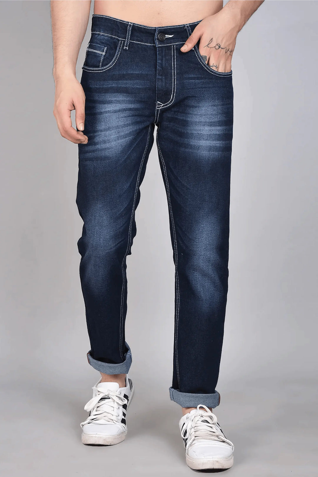 Front View of Slim Fit Shade Bright Blue Denim Jeans For men - Peplos Jeans