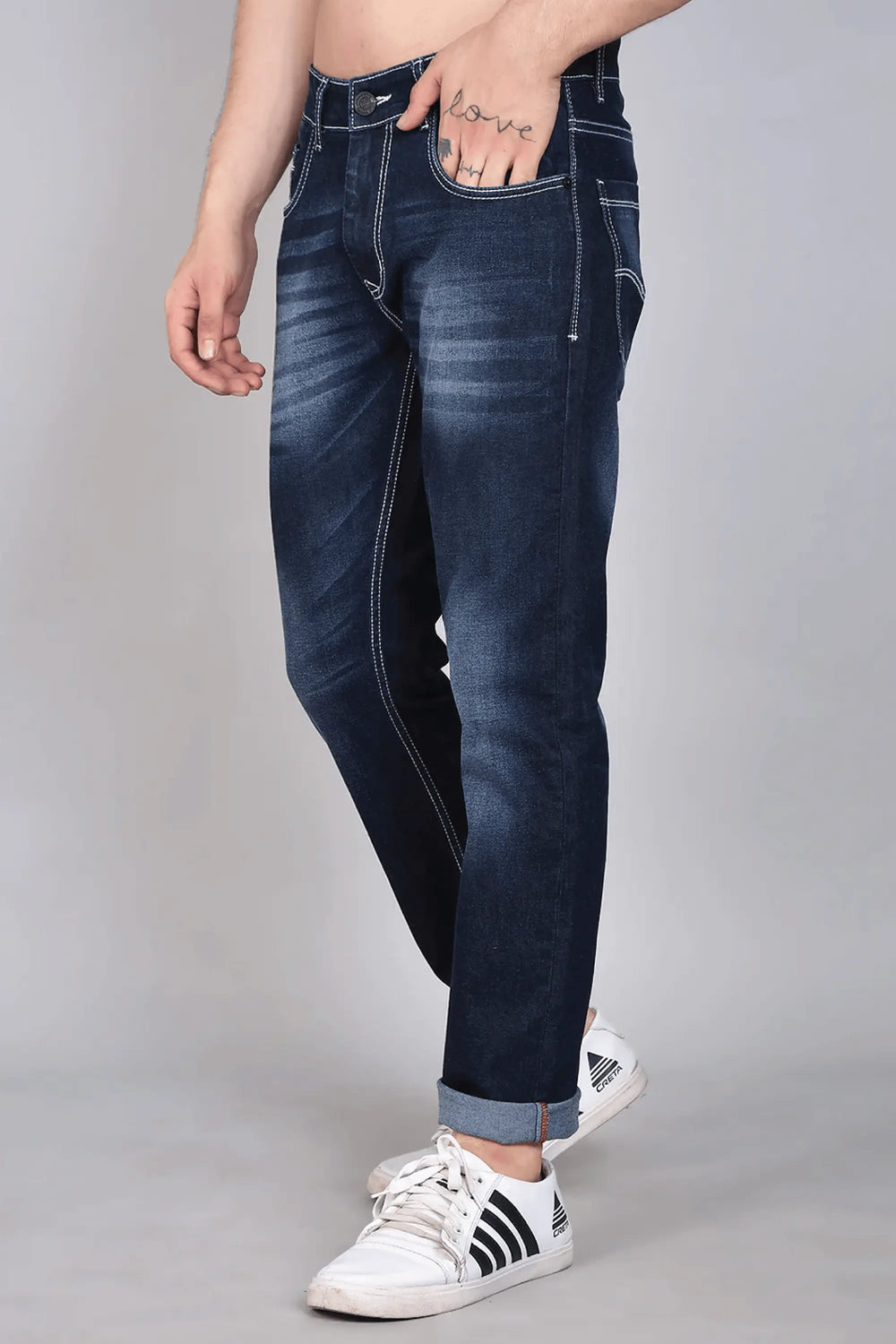 Left view of Slim Fit Shade Bright Blue Denim Jeans For men - Peplos Jeans