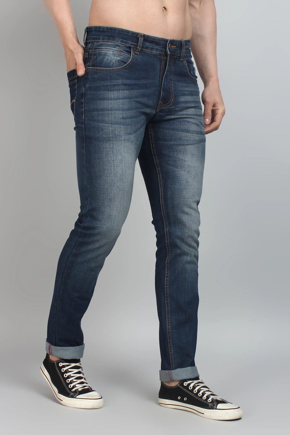 Slim Fit Grey Shade Blue Premium Men's Denim Jeans - Peplos Jeans