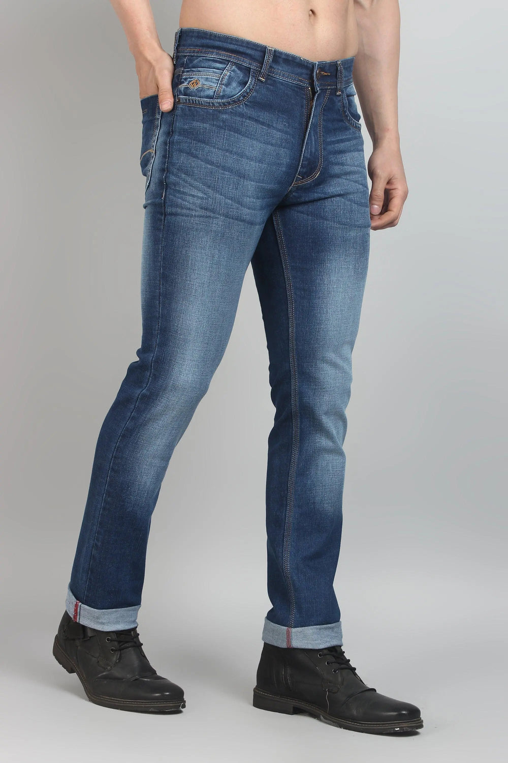 Slim Fit Dark Blue Stretchable Men's Denim Jeans - Peplos Jeans