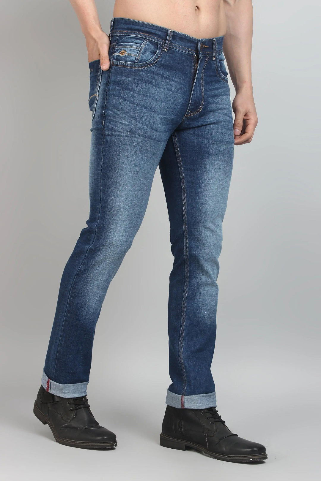 Slim Fit Dark Blue Stretchable Men's Denim Jeans - Peplos Jeans
