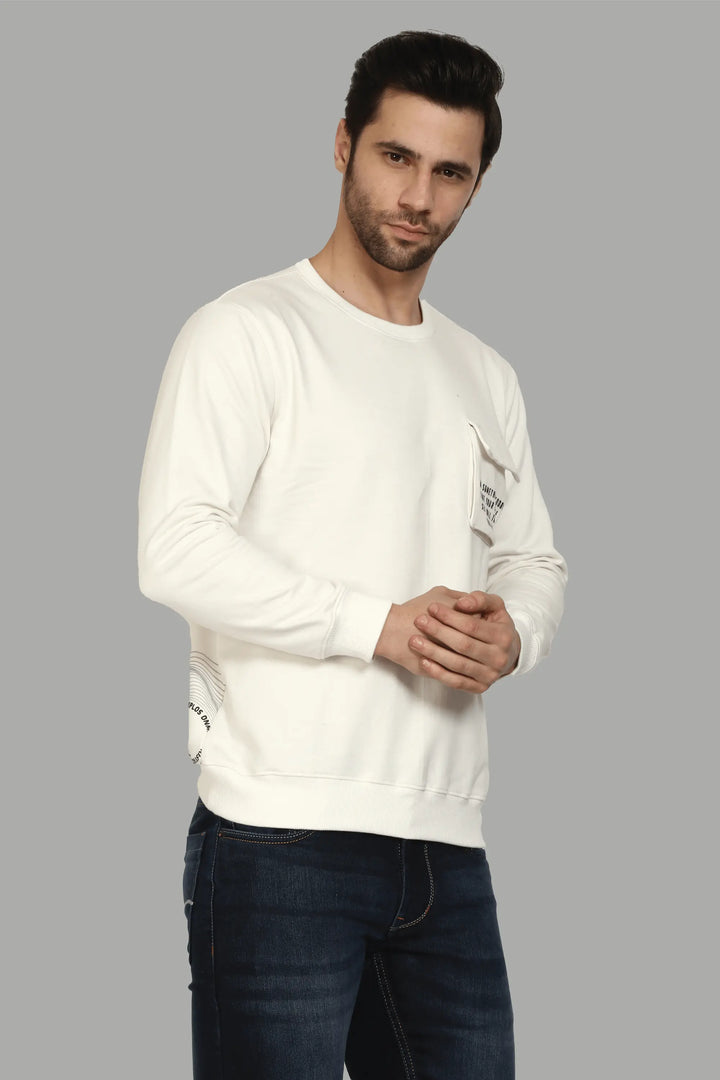 Regular Fit Printed Cream Color Sweatshirt with Pocket For Men - Peplos Jeans