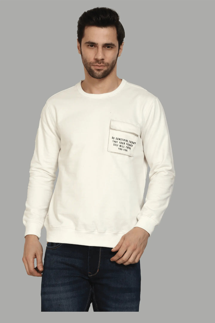 Regular Fit Printed Cream Color Sweatshirt with Pocket For Men - Peplos Jeans