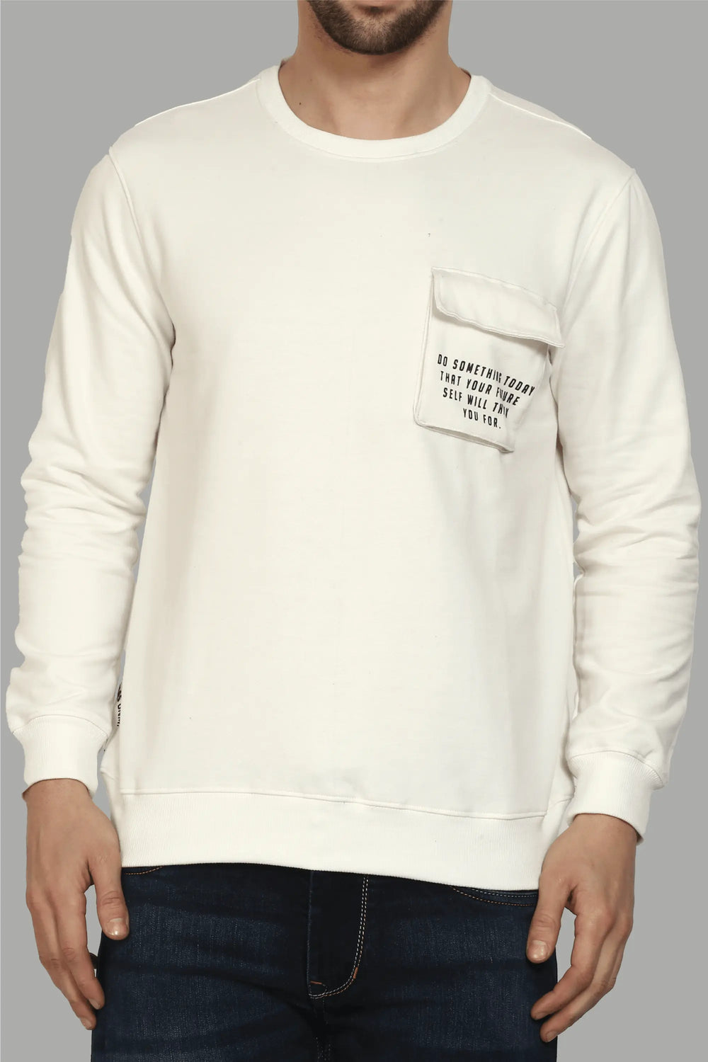 Regular Fit Printed Cream Color Sweatshirt with Pocket For Men - Peplos Jeans