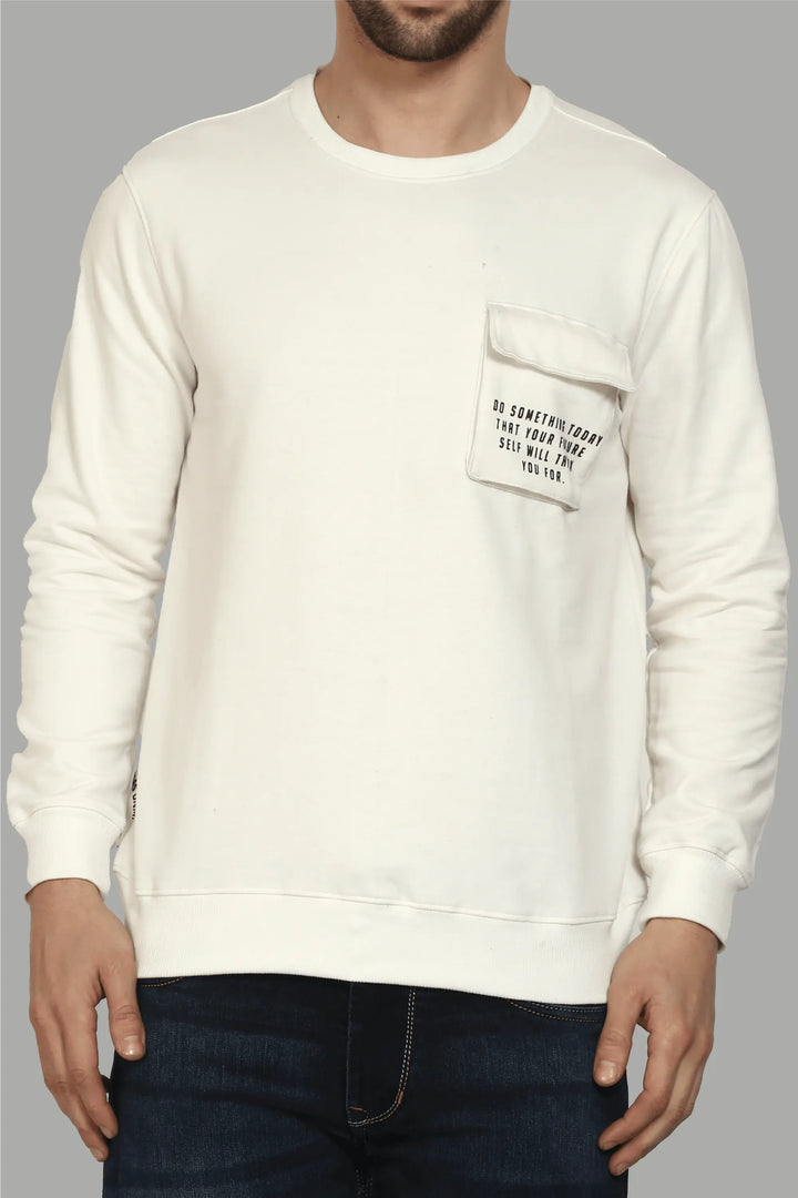 Regular Fit Printed Cream Color Sweatshirt with Pocket For Men - Peplos Jeans