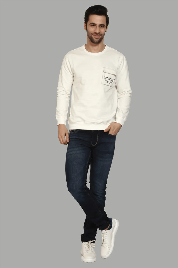 Regular Fit Printed Cream Color Sweatshirt with Pocket For Men - Peplos Jeans