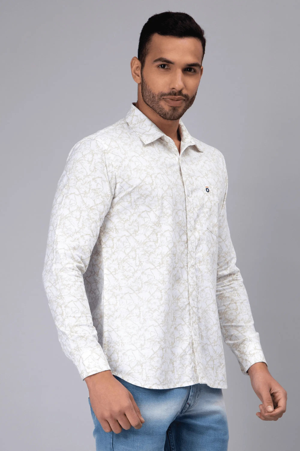 Regular Fit Cotton White Printed Casual Shirt For Men - Peplos Jeans 
