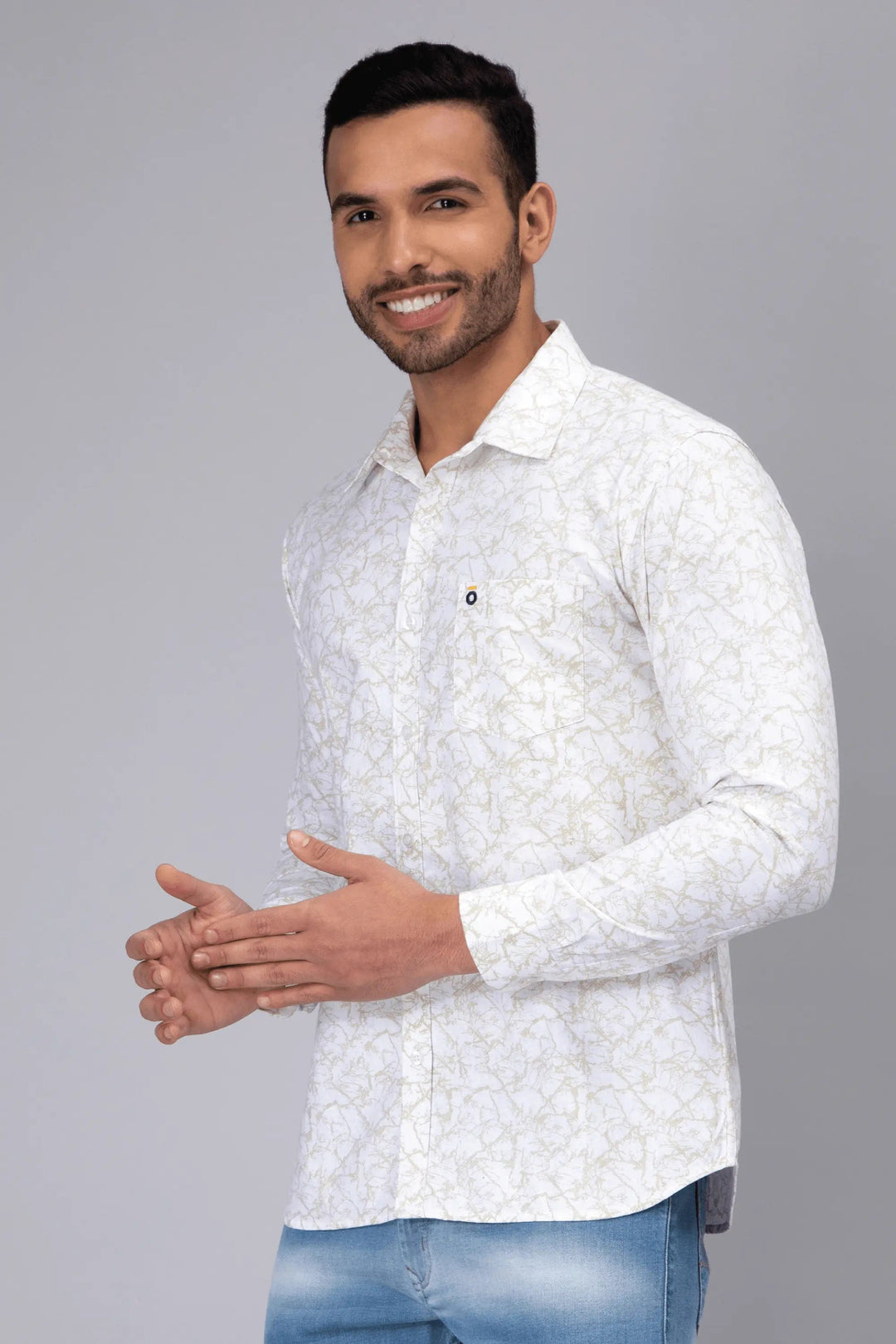 Regular Fit Cotton White Printed Casual Shirt For Men