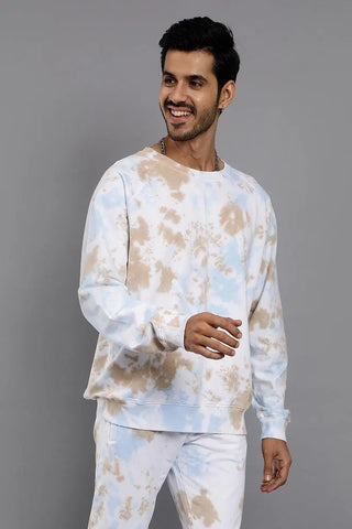 Regular Fit White Tie & Dye Premium Sweatshirt For Men