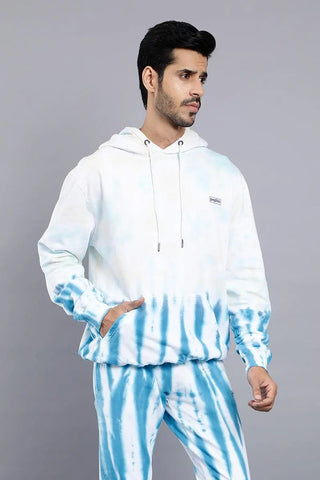 Regular Fit Solid White Tie & Dye Premium Trendy Hoodie For Men