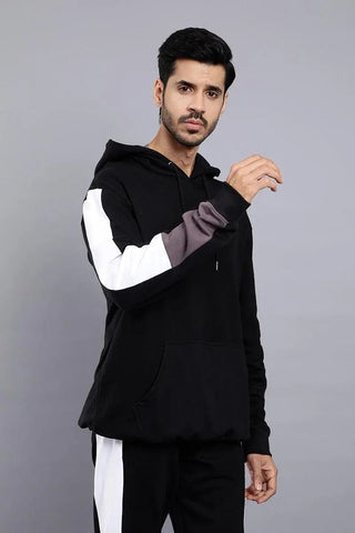 REGULAR FIT BLACK TRENDY HOODIE FOR MEN