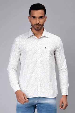 Regular Fit Cotton White Printed Casual Shirt For Men