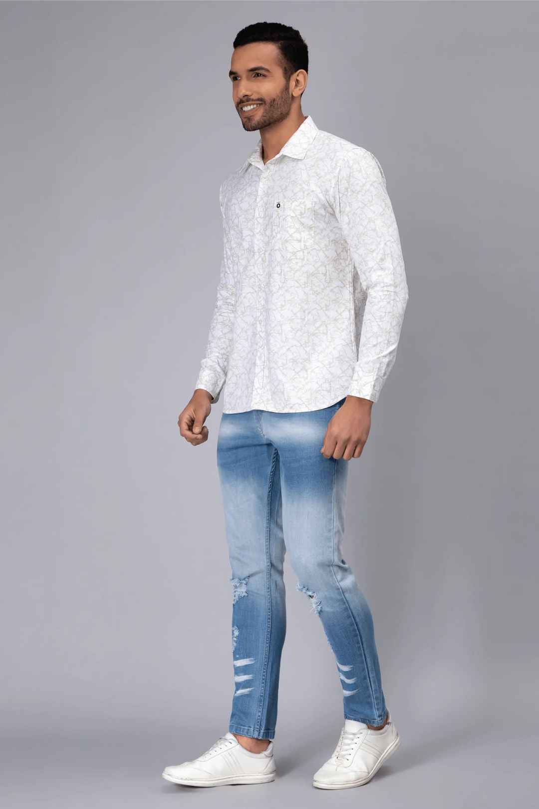 Regular Fit Cotton White Printed Casual Shirt For Men