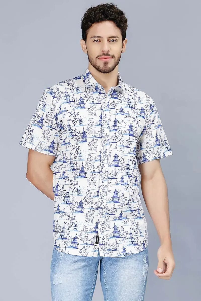 Men's Blue Multi Color Stylish Printed Casual Shirt