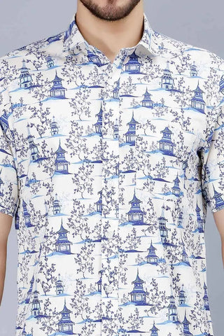 Men's Blue Multi Color Stylish Printed Casual Shirt